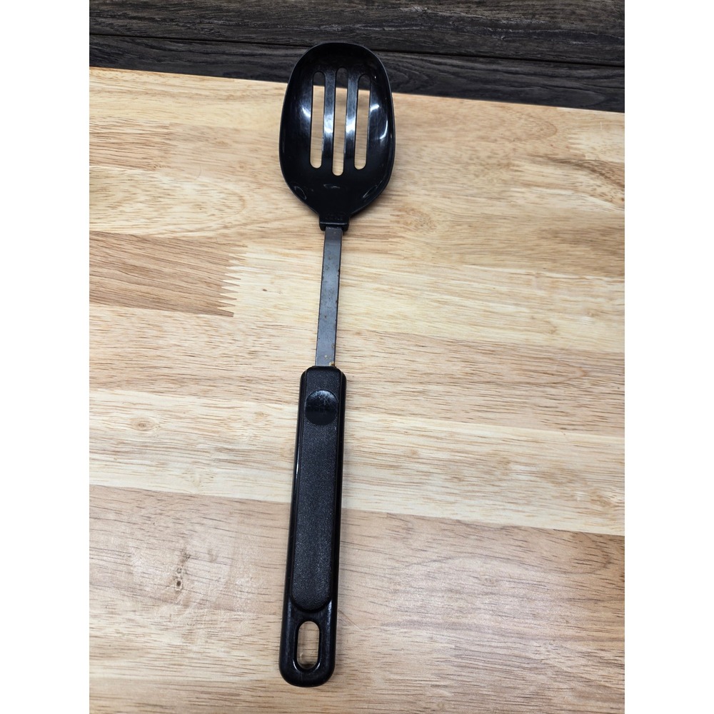 EKCO Vintage Slotted Spoon Black Nylon Stainless Steel Handle Kitchen Utensil